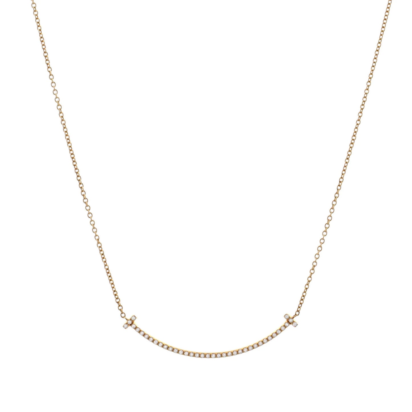 Tiffany & Co. T Smile Pendant Necklace 18K Yellow Gold And Diamonds Small