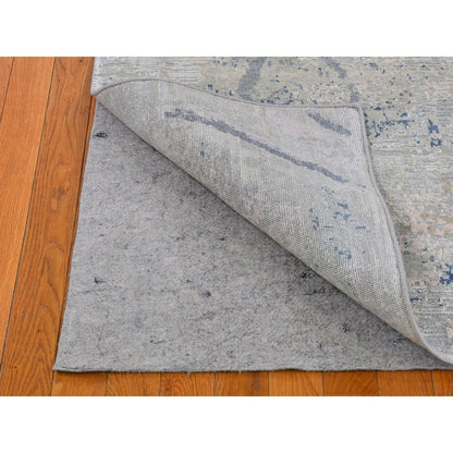 Rug 3'x5'5" Large Elements with Pastels Silk with Textured Wool Hand Made
