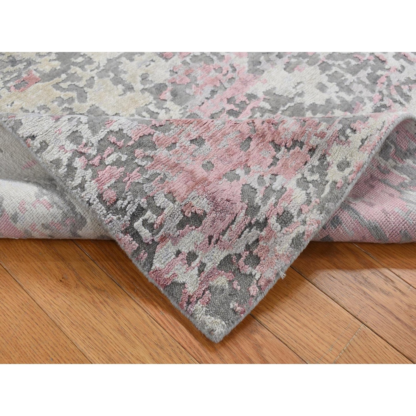 3'X4'9" Pink Abstract Design Wool And Silk Hand Knotted Rug