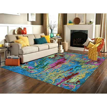 9'X11'9" Hot Pink Blue Modern Design Hand Knotted Pure Wool Oriental Rug