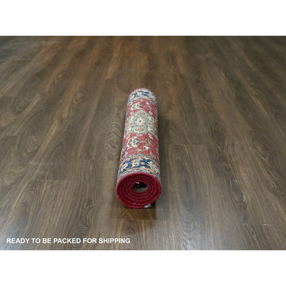 Rug 3'x5' Red Karjihooz Design Geometric Medallions Hand Knotted Wool