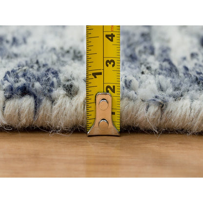 10'X10' Blue Wool Hand Loomed Modern Striae Design Round Oriental Rug