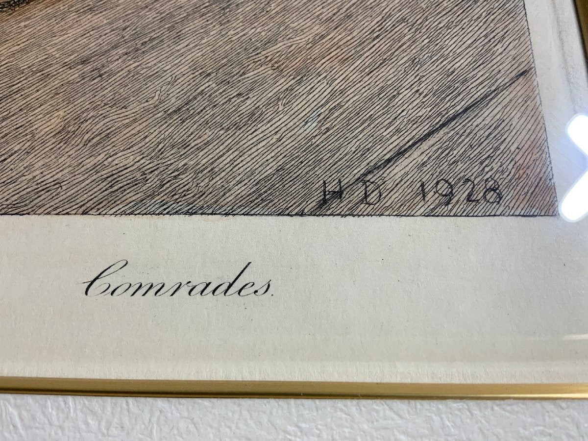 Herbert Dicksee Comrades 1928 Original Etching Frost & Reed Dogs Terrier Hound