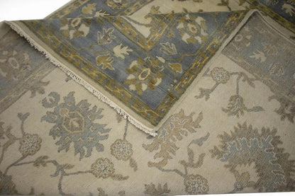 Hand-Knotted Oushak Chobi Wool Rug Cream Floral