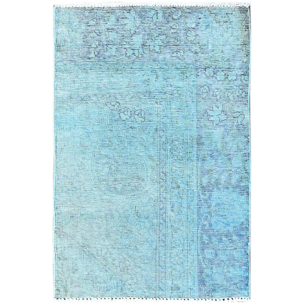 Rug 2'x3'2" Blue Overdyed Vintage Zoroastrian Worn Hand Knotted Pure Wool