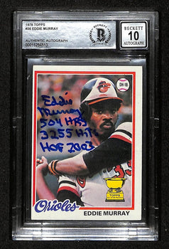 Eddie Murray Hof Signed/Inscr On Card 1978 Topps Rc Card #36 Bas/Beckett Auto 10