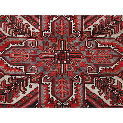 7'7"X10'9" Red Vintage Zoroastrian Heris Worn Down Hand Knotted Wool Rug