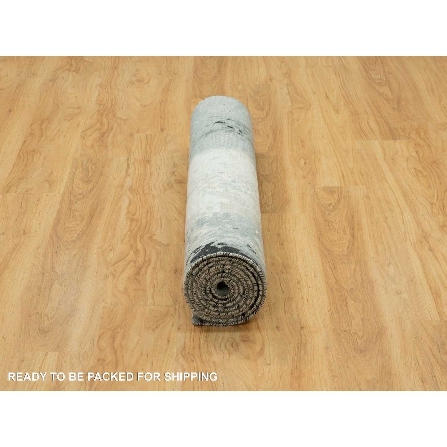 4'X10' Shadow Black Hand Knotted Abstract Wool And Silk Wide Runner Rug