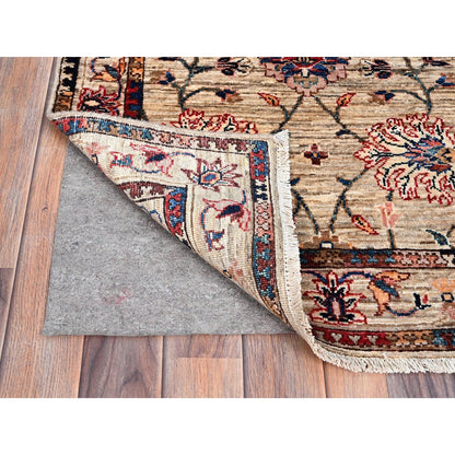 2'7"X9'5" Beige Sultani Flower Blossom Hand Knotted 100% Wool Runner Rug