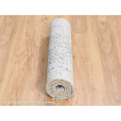 2'6"X6' Hand Knotted Gray Erased Farsian Design Wool/Silk Runner Rug
