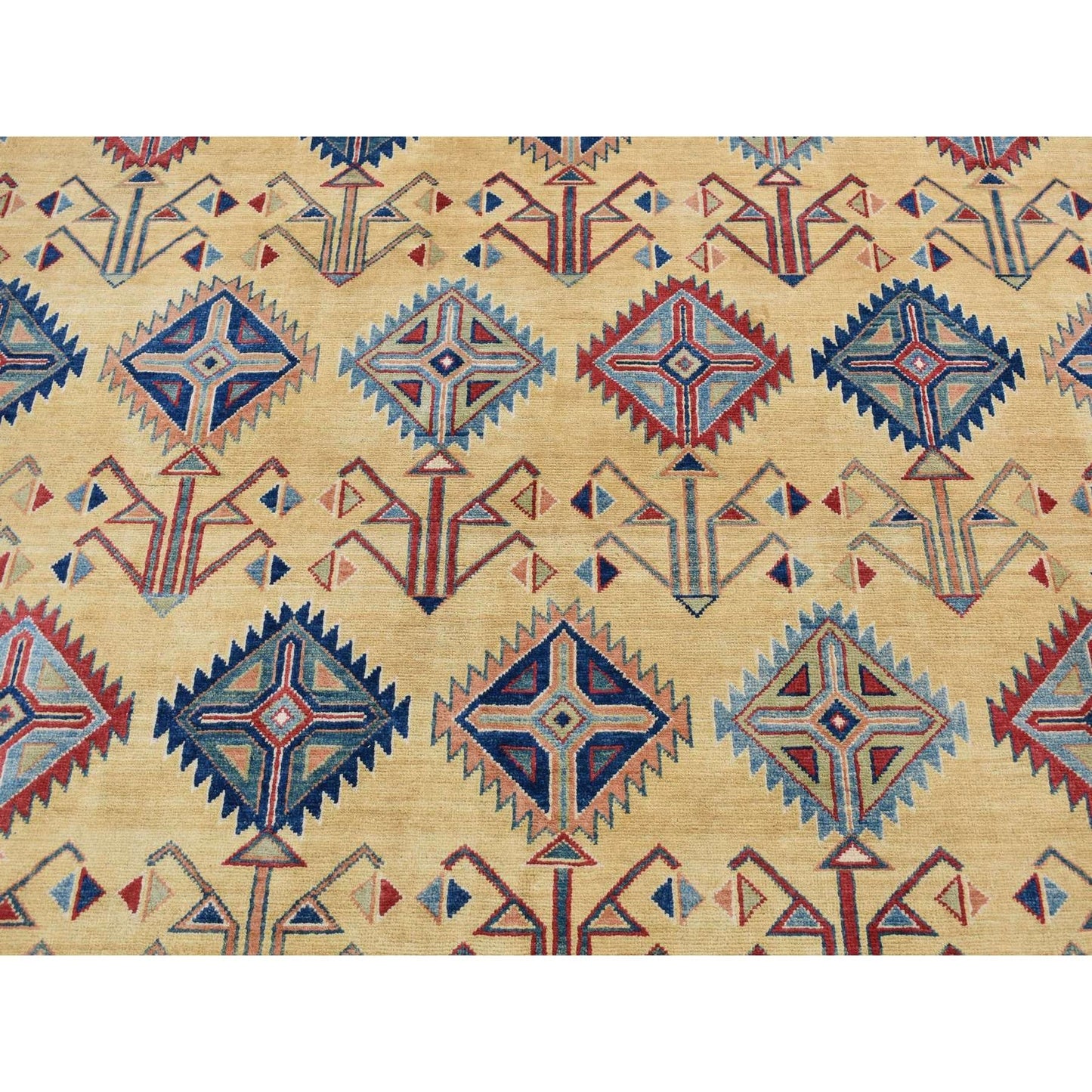 6'1"X9'1" Mellow Yellow Special Kazak Design Hand Knotted Soft Wool Rug