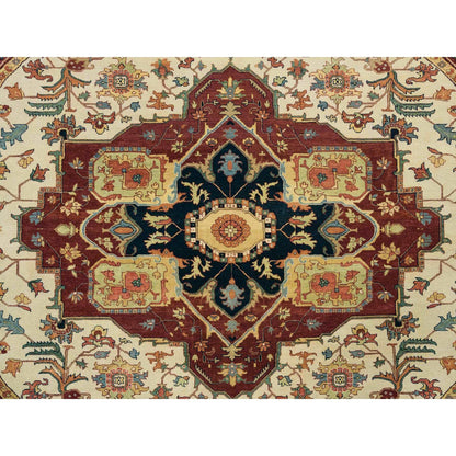 10'X10' Ivory Heris Re-Creation Hand Knotted Wool Round Oriental Rug