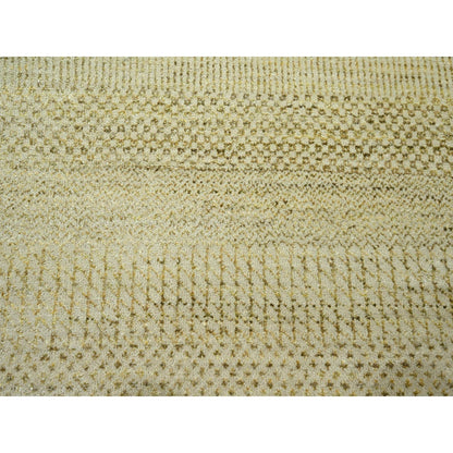 9'1"X12'3" Ecru Brown Modern Grass Design Hand Knotted Wool And Silk Rug