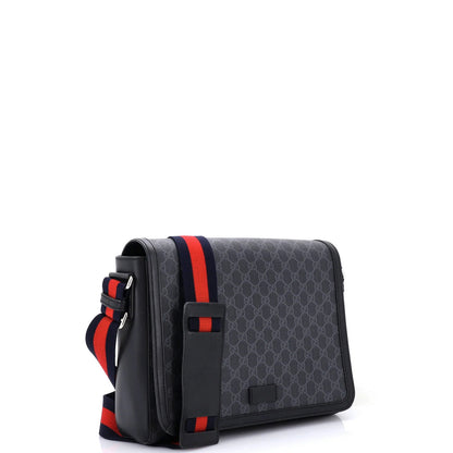 Gucci Web Strap Flap Messenger Bag Gg Coated Canvas Medium