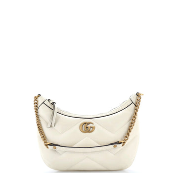 Gucci Gg Marmont Half Moon Chain Shoulder Bag Matelasse Leather Small
