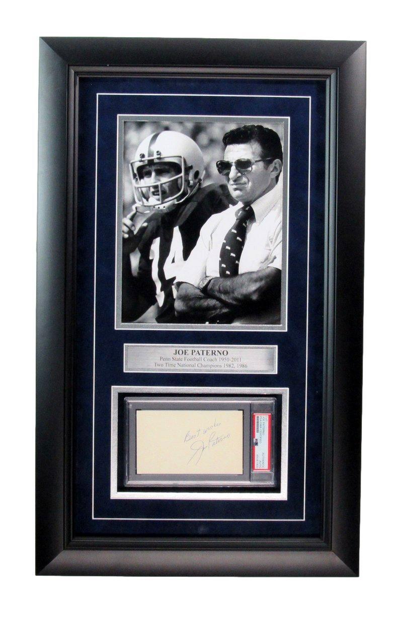 Joe Paterno Signed/Inscribed Cut Card W/ Photo