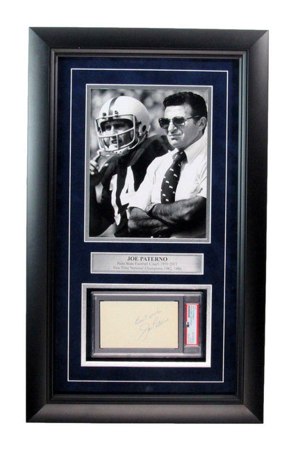Joe Paterno Signed/Inscribed Cut Card W/ Photo