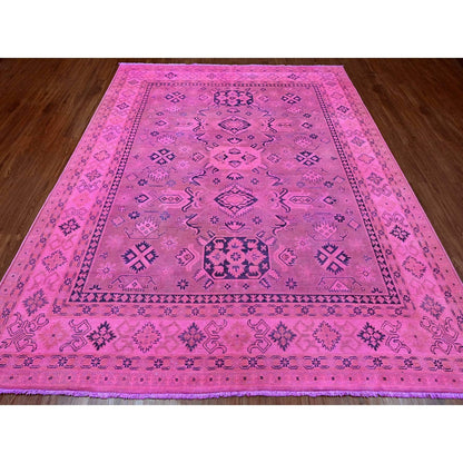 7'10"X9'7" Pink Overdyed Kazak Medallions Design Wool Hand Knotted Rug