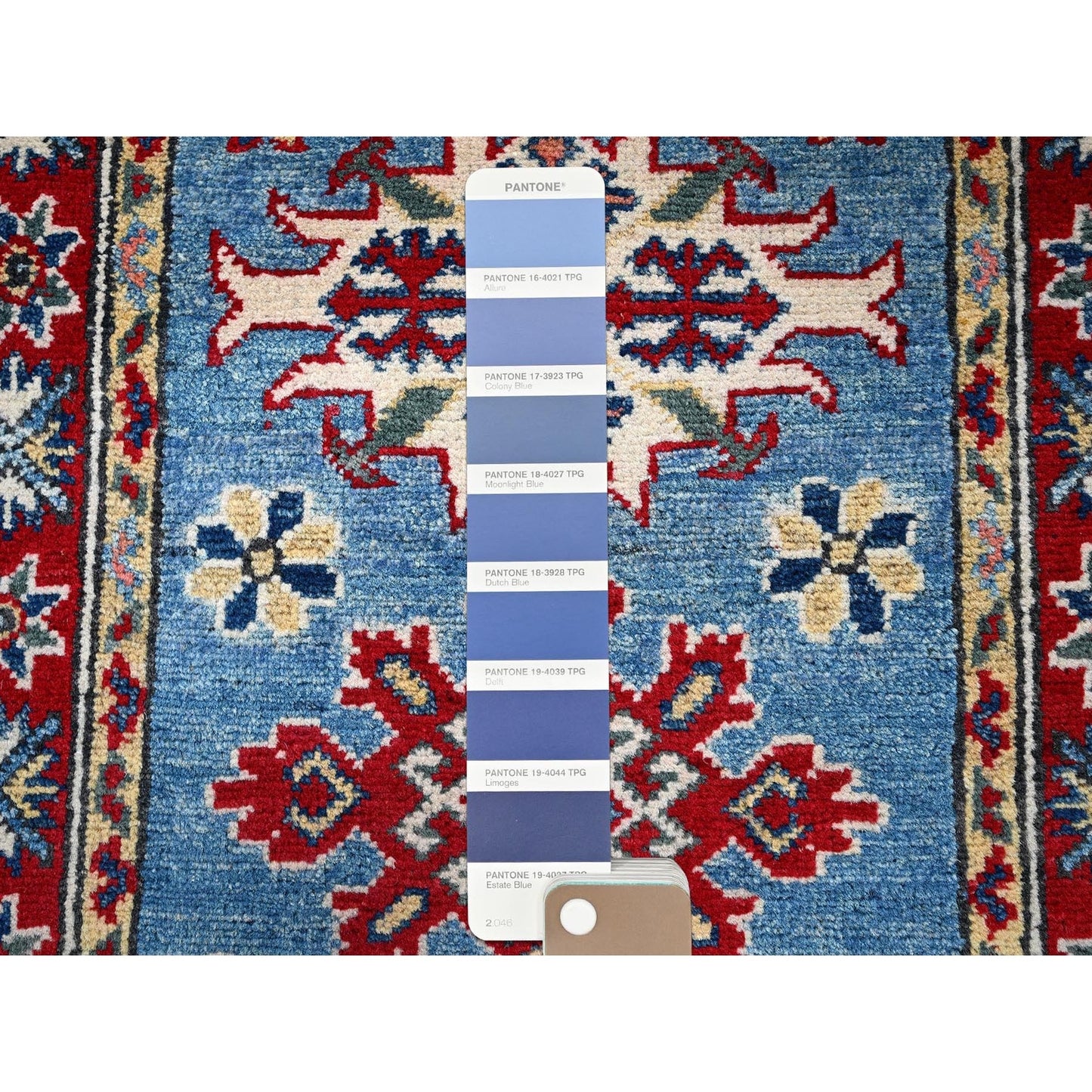 2'1"X3' Blue Kazak Tribal Medallions Design Hand Knotted Soft Wool Mat Rug