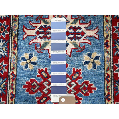 2'1"X3' Blue Kazak Tribal Medallions Design Hand Knotted Soft Wool Mat Rug
