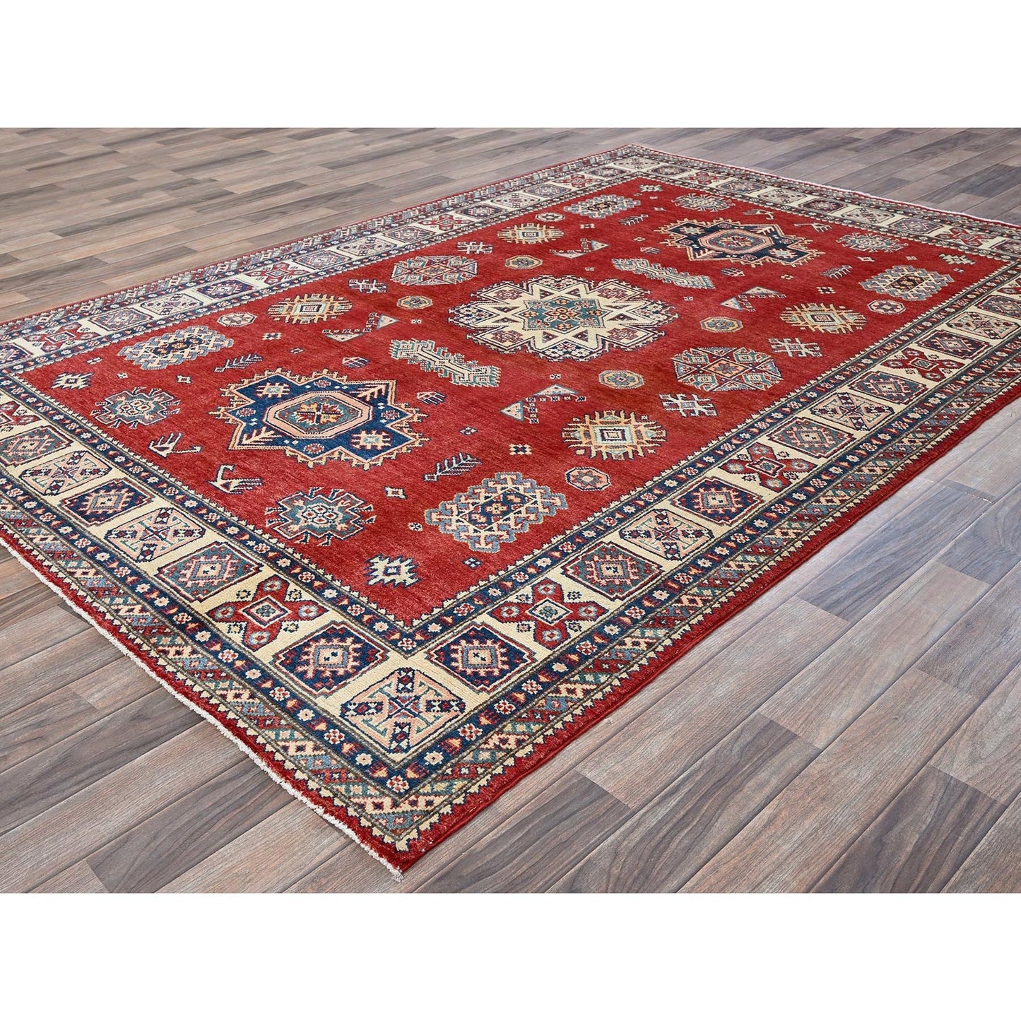 6'X9' Red Afghan Special Kazak Medallions Design 100% Wool Hand Knotted Rug