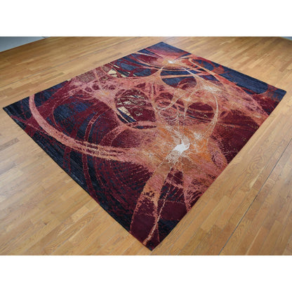 9'2"X12' Red The Flamboyant Galaxy Design Wool And Silk Hand Knotted Rug
