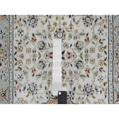 2'5"X10' Spring White Nain Hand Knotted 250 Kpsi Wool And Silk Runner Rug