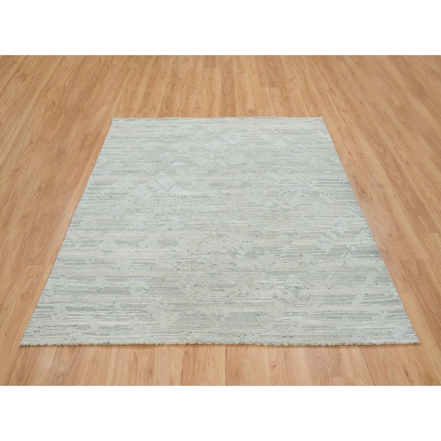 6'1"X6'2" Ivory Modern Design Undyed Natural Wool Hand Knotted Square Rug