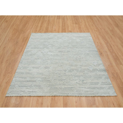 6'1"X6'2" Ivory Modern Design Undyed Natural Wool Hand Knotted Square Rug