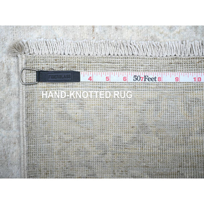 2'6"X10'3" Gray Soft Wool White Wash Peshawar Hand Knotted Runner Rug