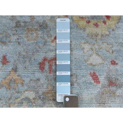 6'2"X9'5" Blue Afghan Angora Oushak Hand Knotted Pure Wool Oriental Rug