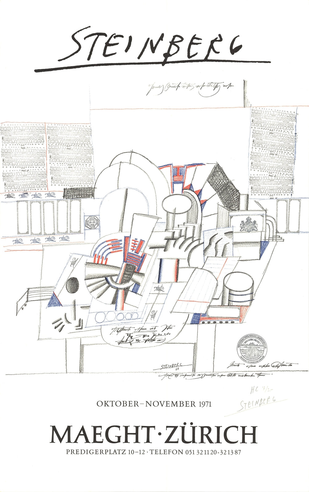 Saul Steinberg Maeght-Zurich Signed " Lithograph Modernism Mul