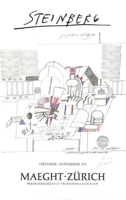 Saul Steinberg Maeght-Zurich Signed " Lithograph Modernism Mul