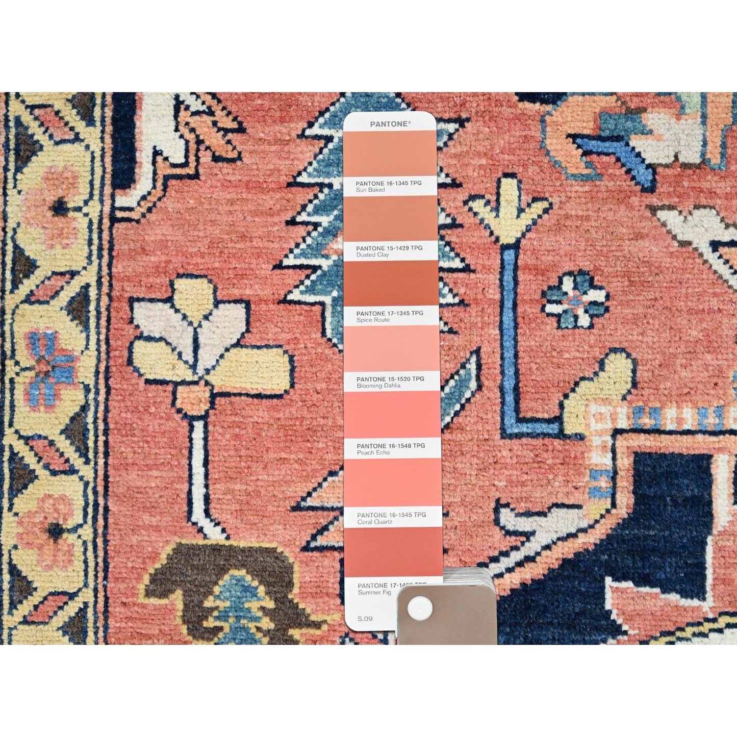 9'1"X12' Indian Red Hand Kontted Wool Afghan Seeripe Heris Design Rug