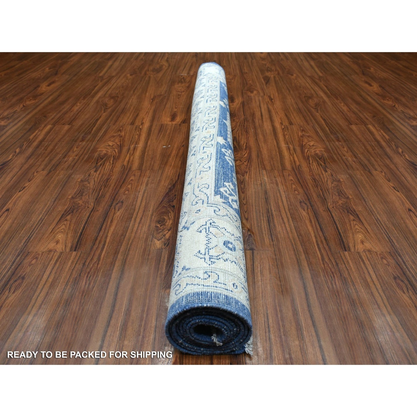 6'X8'8" Denim Blue Organic Wool Hand Knotted Fine Peshawar Oriental Rug