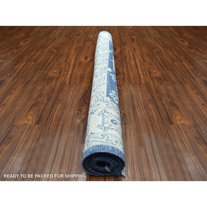 6'X8'8" Denim Blue Organic Wool Hand Knotted Fine Peshawar Oriental Rug