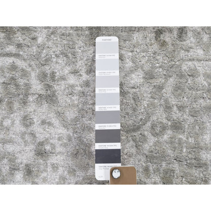 3'2"X5'1" Gray Broken Zoroastrian Design Hand Knotted Wool And Silk Rug