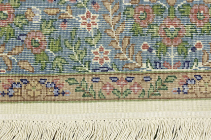 Handmade Kirman Oriental Rug Cream & Blue Floral