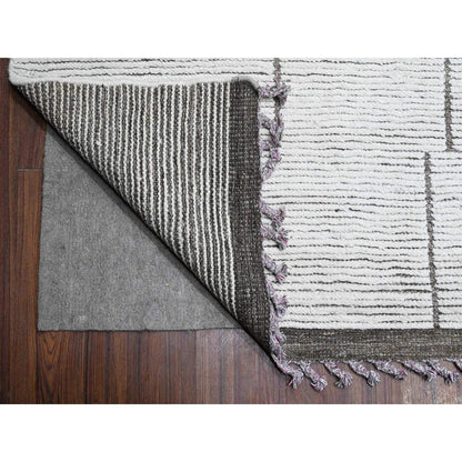 12'X16'2" Silky White Hand Knotted Moroccan Weave Geometric Oversized Rug