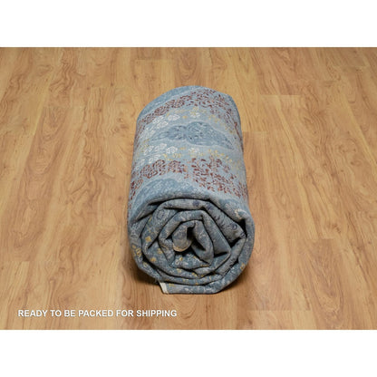 8'1"X10'1" Cerulean Blue Jewelry Design Wool And Silk Hand Knotted Rug