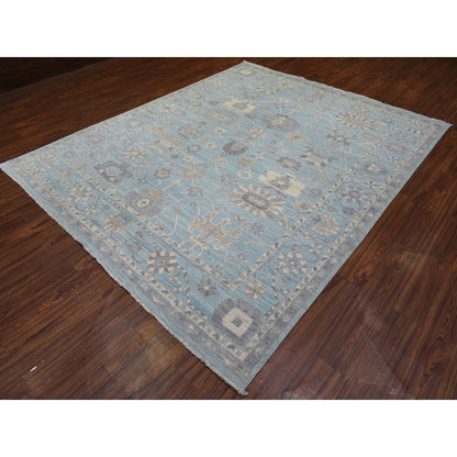 8'X9'8" Light Blue Soft Wool Hand Knotted Afghan Angora Oushak Rug