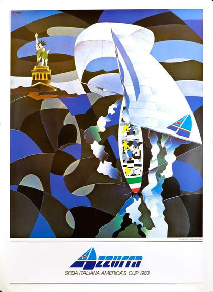 America'S Cup Sailboat Racing Ugo Nespolo 1983 Azzurra Original Printing Poster