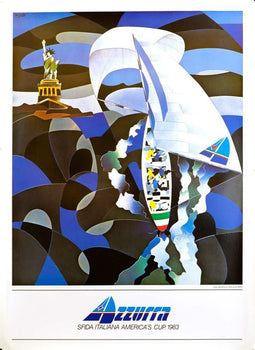 America'S Cup Sailboat Racing Ugo Nespolo 1983 Azzurra Original Printing Poster