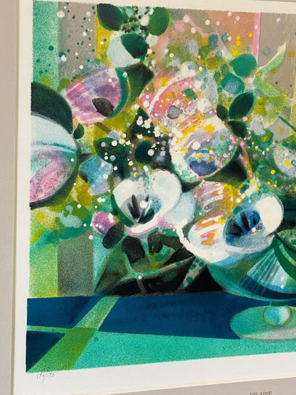 Framed Camille Hilaire Original Lithograph Still Life with Flowers Hand-Signed
