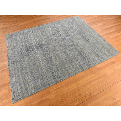 8'X10'1" Spanish Gray Berber Influence Tone On Tone Silk Hand Knotted Rug