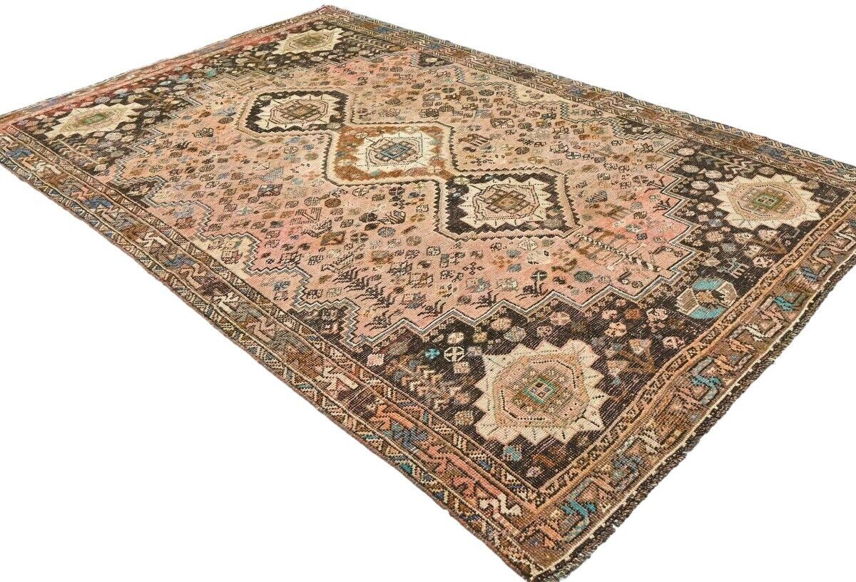 Vintage Distressed Rusty Pink Tribal Oriental Rug
