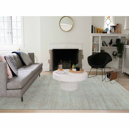 9'X12' Gray Zoroastrian Seeripe Design Wool And Silk Hand Knotted Rug