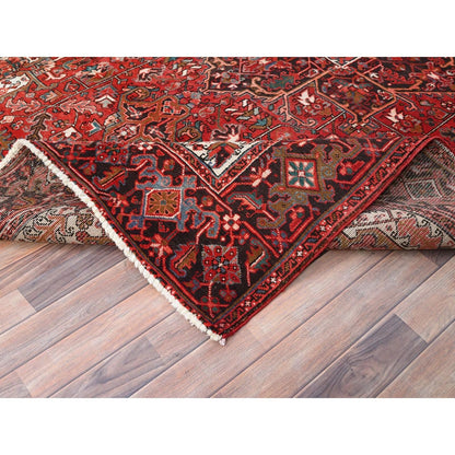 7'7"X11' Red Worn Wool Hand Knotted Semi Antique Zoroastrian Heris Rug