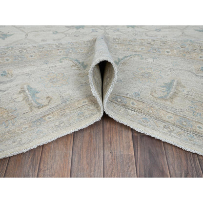 9'1"X11'8" Chiffon White White Wash Peshawar Hand Knotted Pure Wool Rug