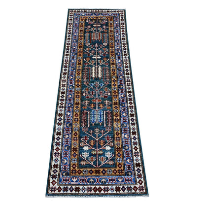 2'X5'9" Pine Green Hand Knotted Willow And Cypress Tree Design Runner Rug